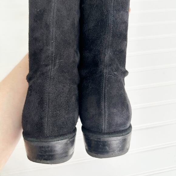 Stuart Weitzman Lowland Over-the-Knee Boots Black Suede Flat Tie Back 7.5 - Picture 6 of 11